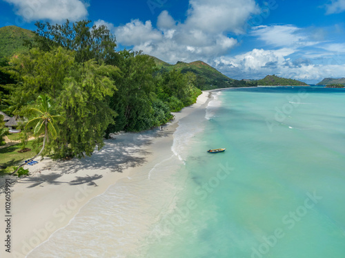 View of Cote D'Or Beach Praslin Island Seychelles