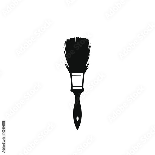 A black silhouette of a paintbrush with bristles fanning out 