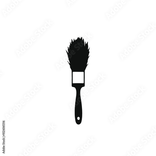 A black silhouette of a paintbrush with bristles fanning out 