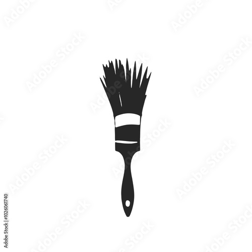 A black silhouette of a paintbrush with bristles fanning out 