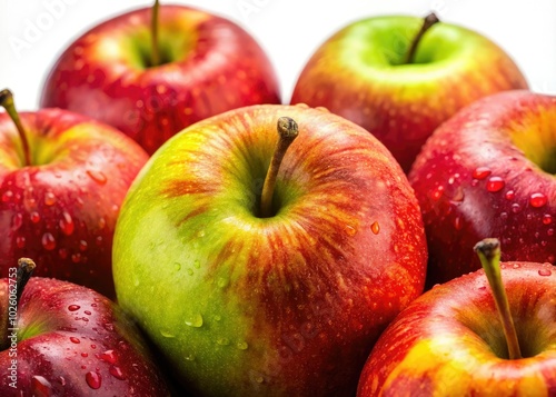 Fresh, succulent apples displayed against a white background highlight their vibrant colors and smooth textures, creating a visually appealing feast for the eyes.