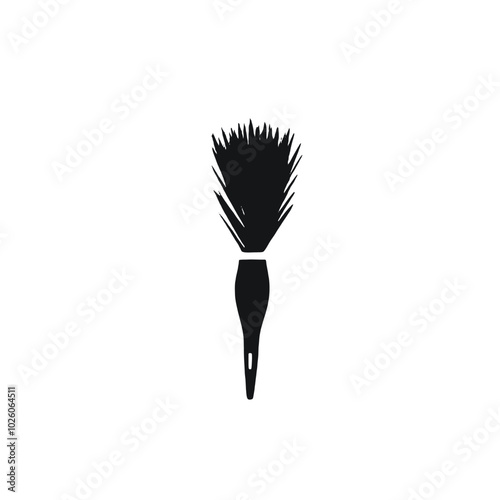 A black silhouette of a paintbrush with bristles fanning out 