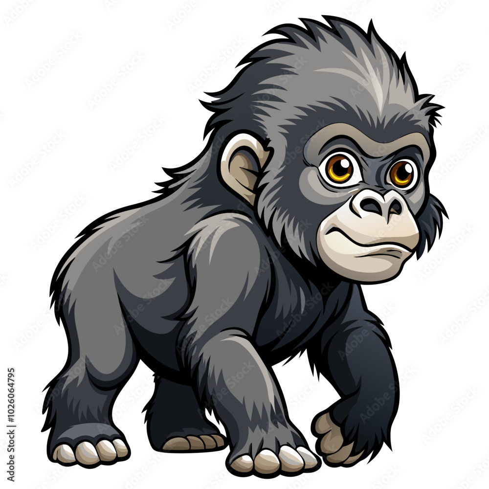 Naklejka premium cute baby gorilla isolated vector, mountain gorilla vector art isolated on white