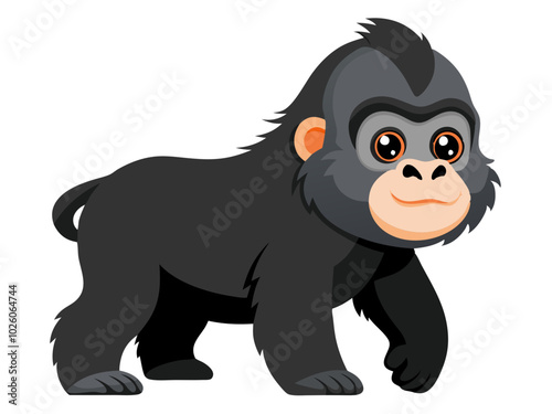 cute gorilla isolated vector, mountain gorilla vector art isolated on white