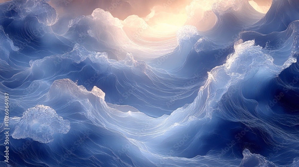 Ethereal Hand-Drawn Waves with Nature Patterns Ethereal Hand-Drawn Waves with Nature Patterns