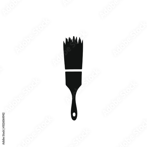 A black silhouette of a paintbrush with bristles fanning out 