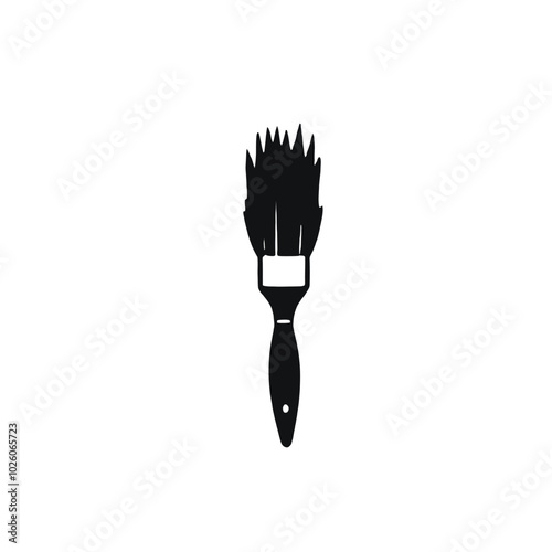 A black silhouette of a paintbrush with bristles fanning out 