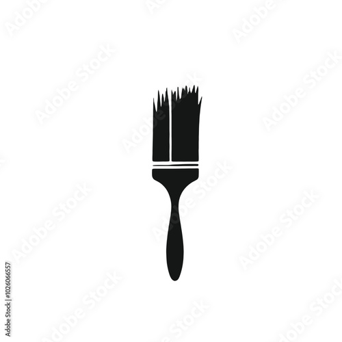 A black silhouette of a paintbrush with bristles fanning out 