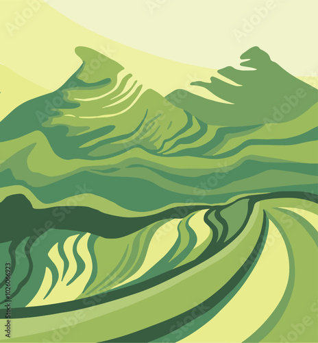 Green tea farm poster. Vector illustration