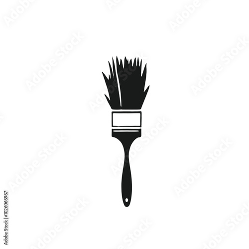 A black silhouette of a paintbrush with bristles fanning out 