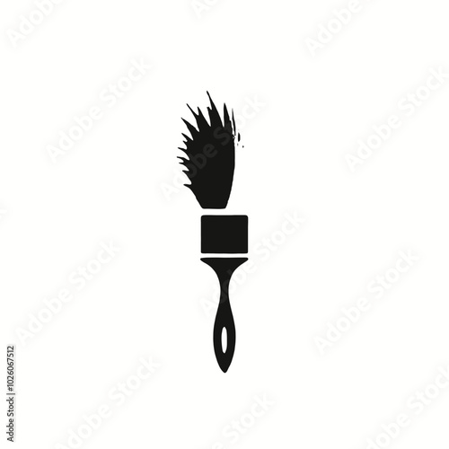 A black silhouette of a paintbrush with bristles fanning out 