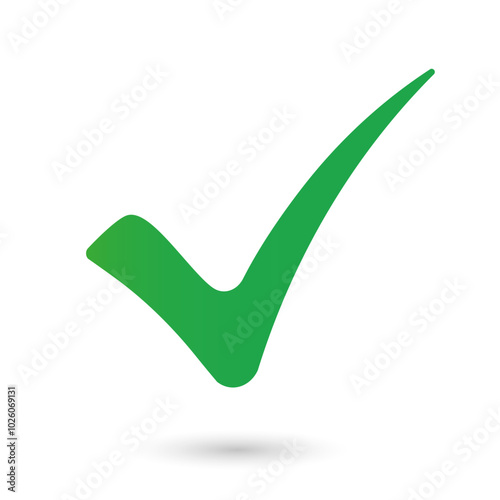 Green check mark icon isolated on grey background. Sign. Symbol.Vector.