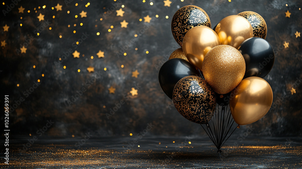 Fototapeta premium Beautiful multi-colored, golden balloons close-up