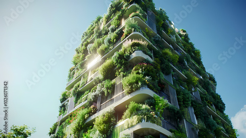 Generative AI, Modern Eco Skyscraper Blending Nature and Technology
 photo
