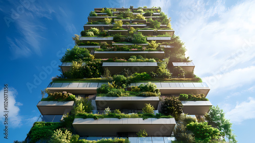 Generative AI, Green Building with Vertical Gardens and Solar-Control Smart Glass
 photo