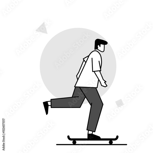 flat character illustration of a skateboarder using a skateboard