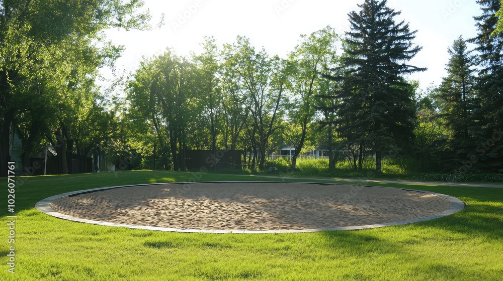Serene Sand Circle Surrounded by Lush Greenery Serene Sand Circle Surrounded by Lush Greenery