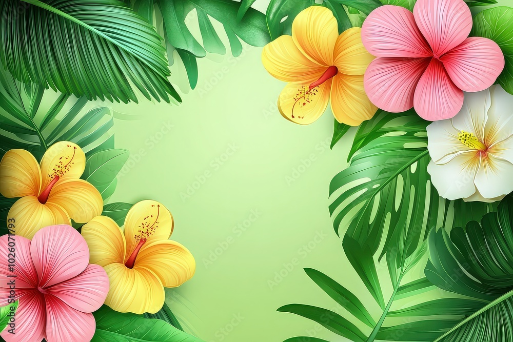Tropical floral background with hibiscus flowers