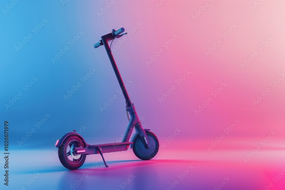 Electric scooter with neon lighting in a studio setting Electric scooter with neon lighting in a studio setting