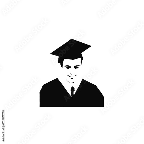 A young Caucasian male graduate wearing a black graduation gown and cap 