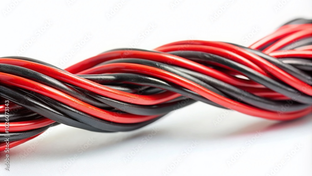Close-Up Aerial Photography of Black and Red Wire Isolated on White Background for Electrical and Design Projects Close-Up Aerial Photography of Black and Red Wire Isolated on White Background for Electrical and Design Projects