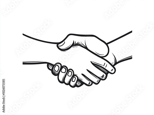 Simple Handshake Icon in Black and White – Vector Illustration for Business and Partnership