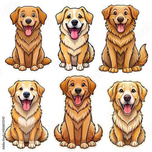 Set of happy mood dogs Sticker on transparent background