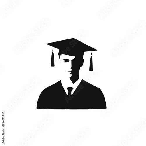 A young Caucasian male graduate wearing a black graduation gown and cap 