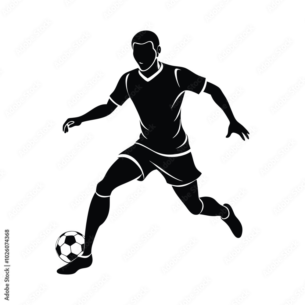 Naklejka premium Minimalist Silhouette of a football, Soccer Player Silhouette Vector - Clean Action Pose for Sports Designs and Prints.