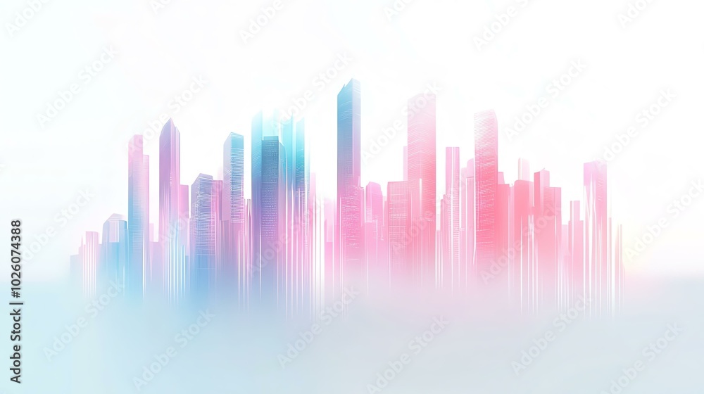 A futuristic city skyline with glowing neon outlines in pastel pinks and blues A futuristic city skyline with glowing neon outlines in pastel pinks and blues