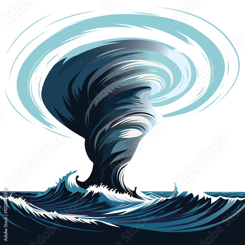 A highly detailed vector illustration of a tornado over the sea, ideal for branding, educational materials, or custom designs. Fully editable to fit a variety of creative projects