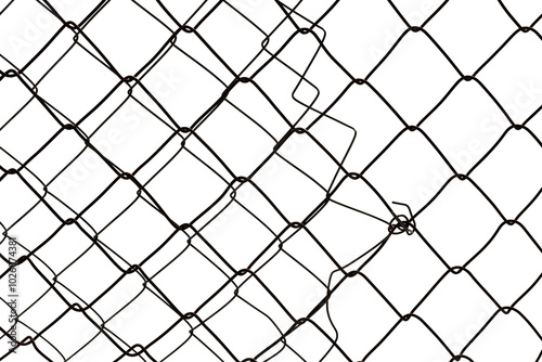 The texture of the metal mesh on a white background. Torn steel, metal mesh with holes photo