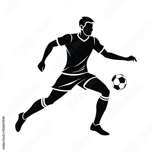 Minimalist Silhouette of a football, Soccer Player Silhouette Vector - Clean Action Pose for Sports Designs and Prints.