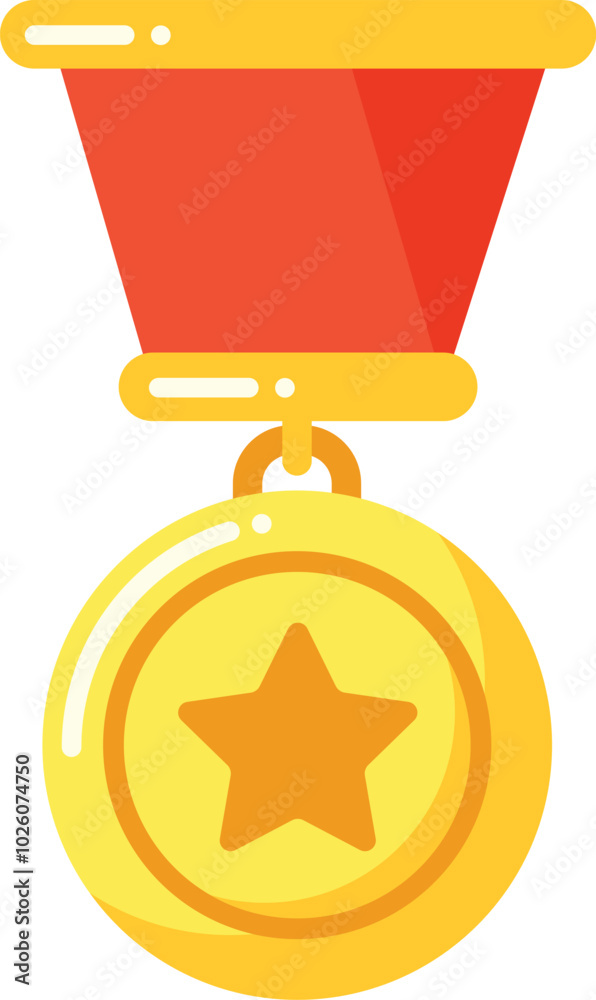 A golden medal featuring a star on its face hangs from a vibrant red ribbon, typically awarded for outstanding achievements in various competitions. A golden medal featuring a star on its face hangs from a vibrant red ribbon, typically awarded for outstanding achievements in various competitions.