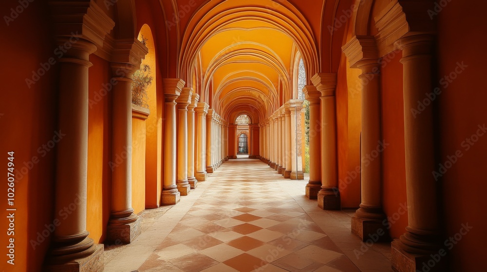 Obraz premium Elegant Orange Architectural Corridor