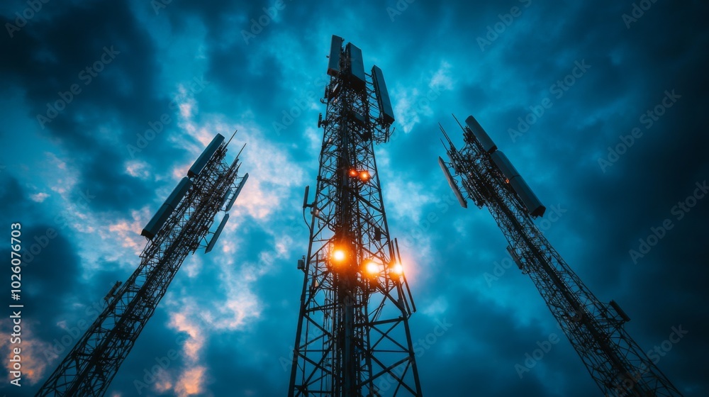 Cell Towers Against Dramatic Sky Cell Towers Against Dramatic Sky