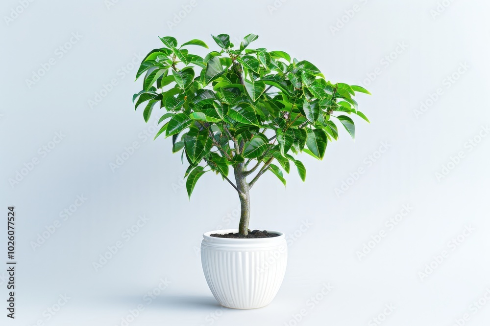 Small indoor plant in a white pot against a plain background Small indoor plant in a white pot against a plain background