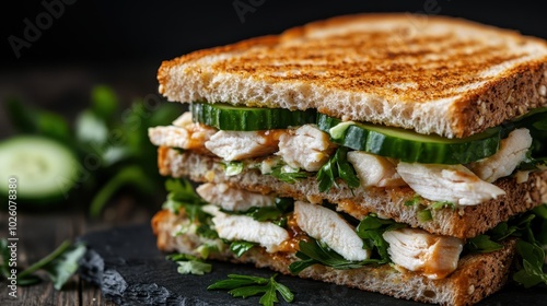 Wallpaper Mural Succulent chicken slices with cucumber and fresh parsley on wholemeal bread creates a perfect blend of flavors, giving a nutritious twist to lunchtime favorites. Torontodigital.ca