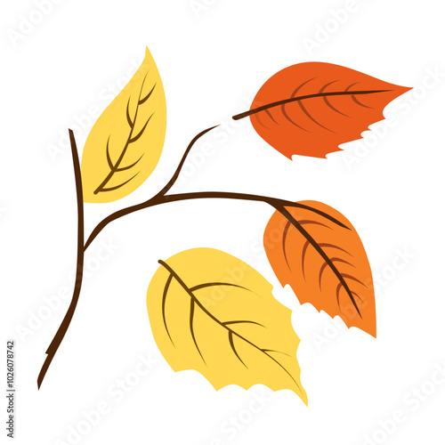 Vector autumn yellow dry alder leaves. Flat illustration with brown plants for design