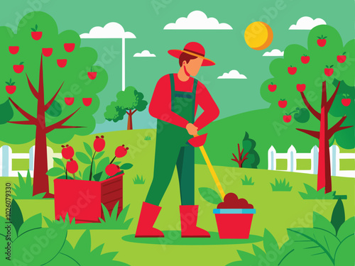 man working in garden