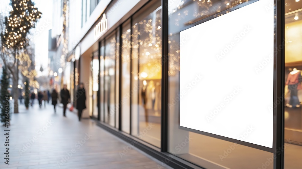custom made wallpaper toronto digitalBlank billboard in the window of a clothing store in the background blurred silhouettes of people walking down the street