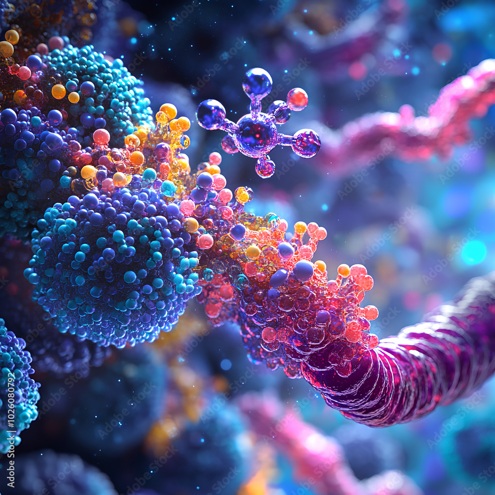 Colorful D Molecular Structure with Double Helix and Molecule Colorful D Molecular Structure with Double Helix and Molecule