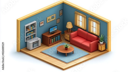 illustration design, 3D rendering of Cozy living room
