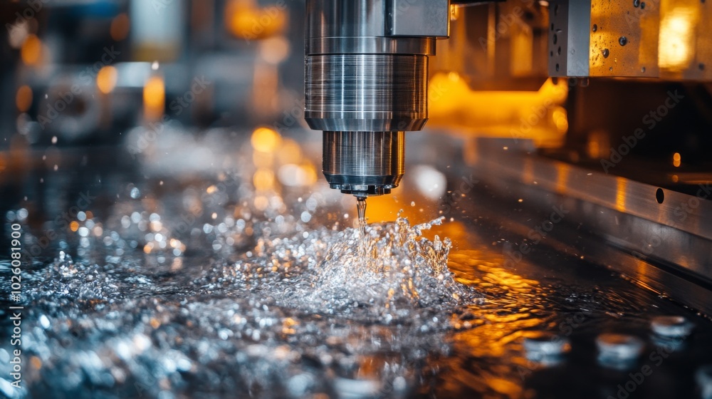 CNC Machine Cutting with Water Spray CNC Machine Cutting with Water Spray