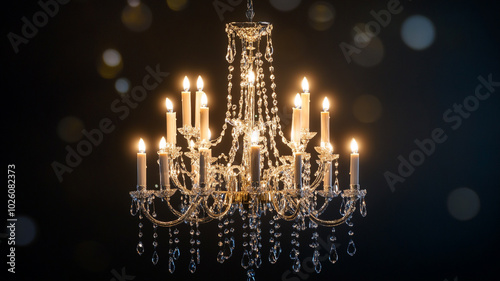 A beautiful chandelier with candles illuminates the room during Hanukkah celebrations photo