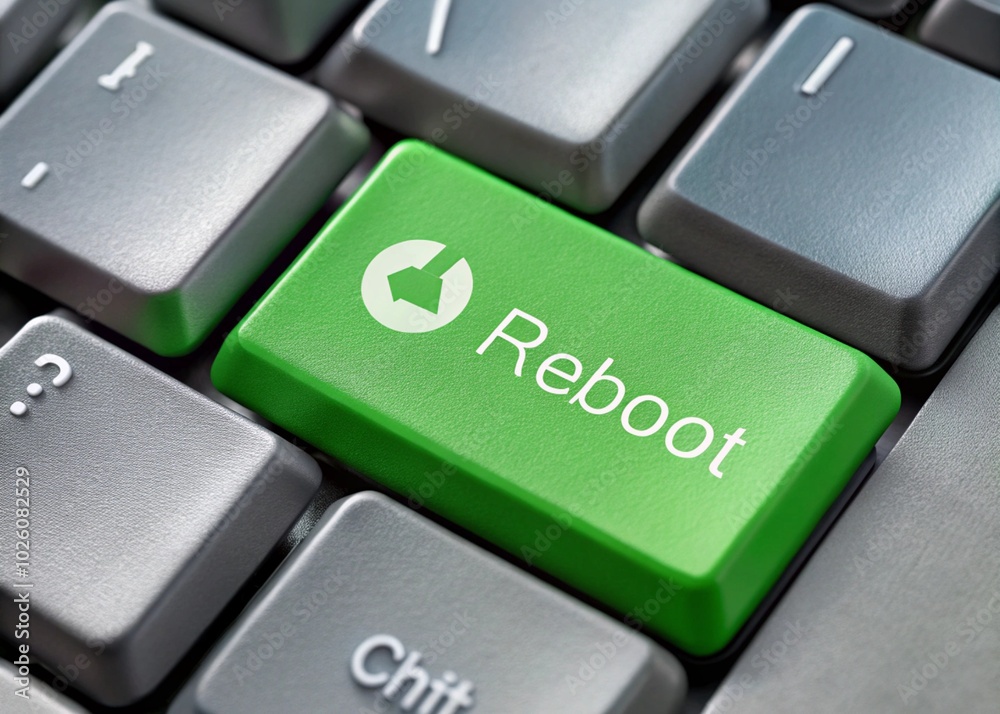 keyboard Reboot button, representing the concept of restarting, refreshing, and rebooting systems in technology and personal processes. keyboard Reboot button, representing the concept of restarting, refreshing, and rebooting systems in technology and personal processes.
