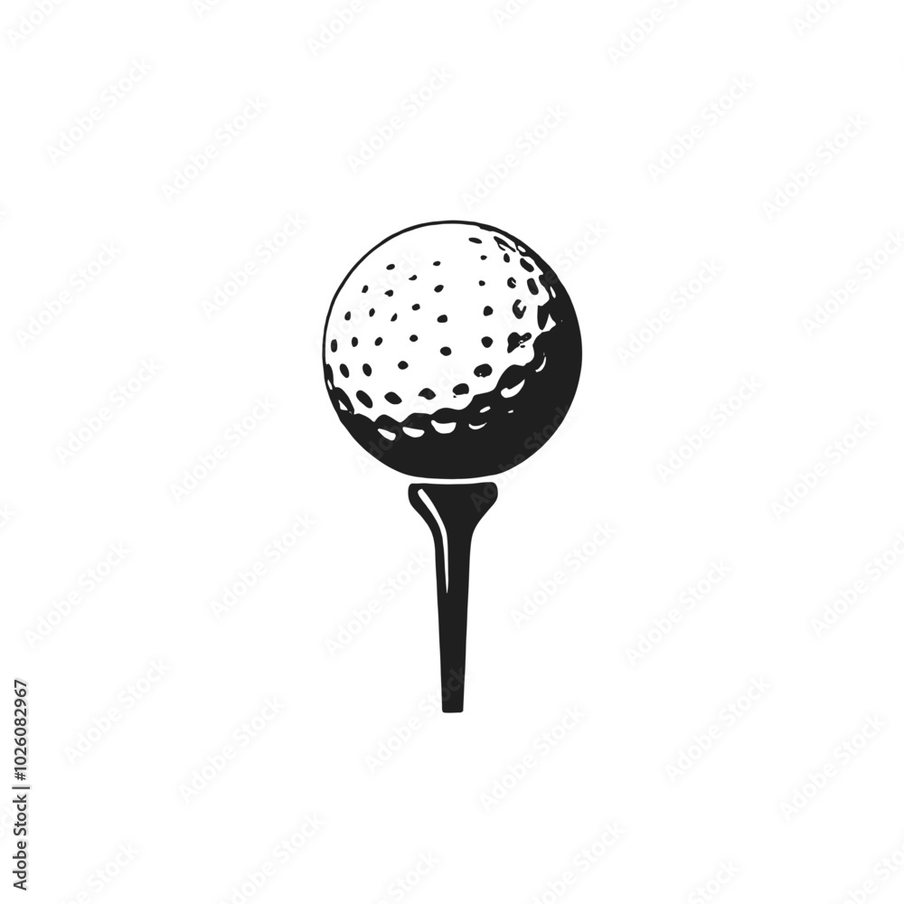 Golf ball on tee, vector silhouette Golf ball on tee, vector silhouette
