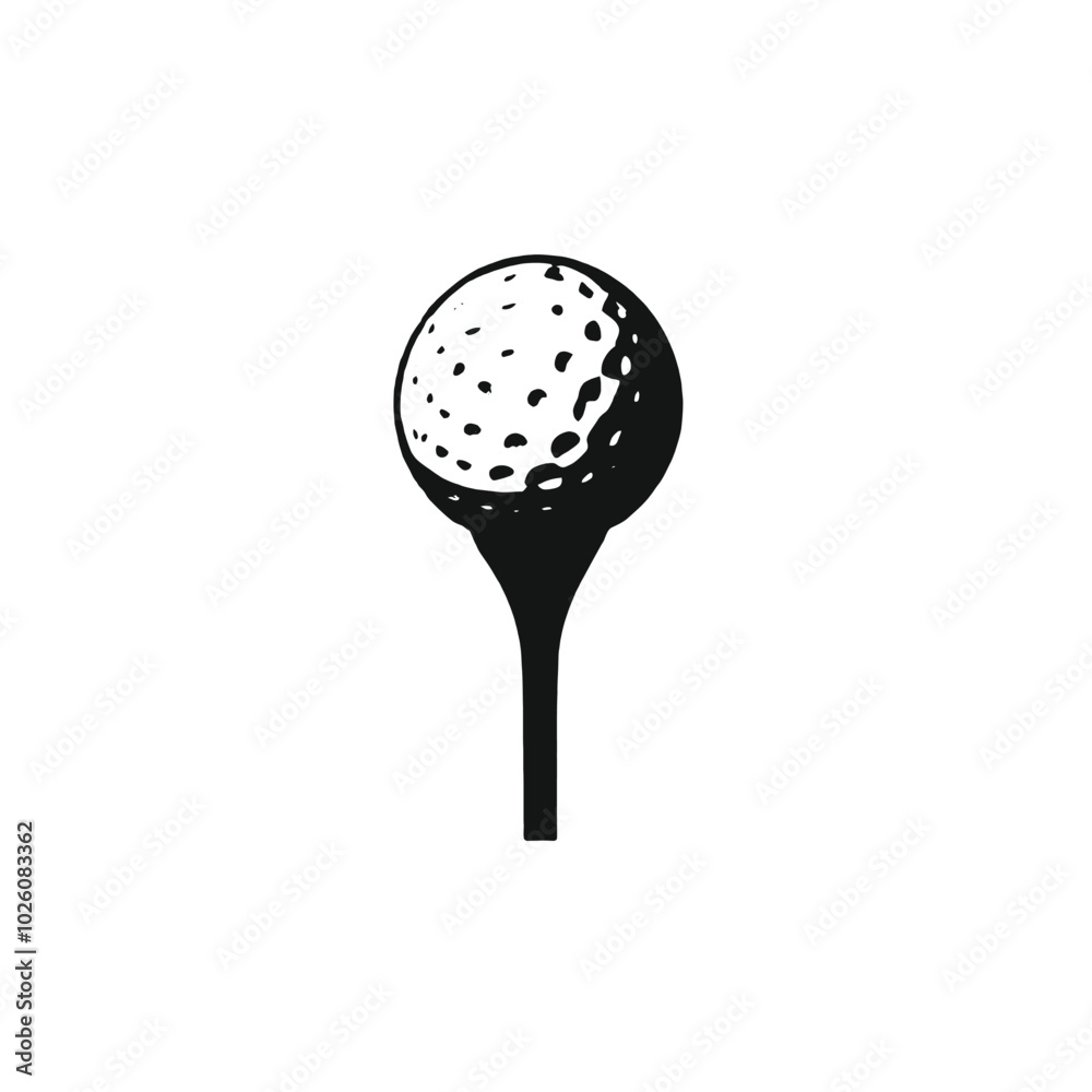 Golf ball on tee, vector silhouette Golf ball on tee, vector silhouette
