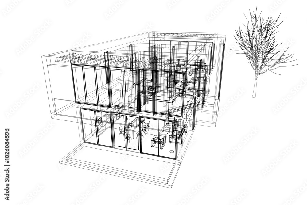 House building sketch architecture 3d illustration House building sketch architecture 3d illustration