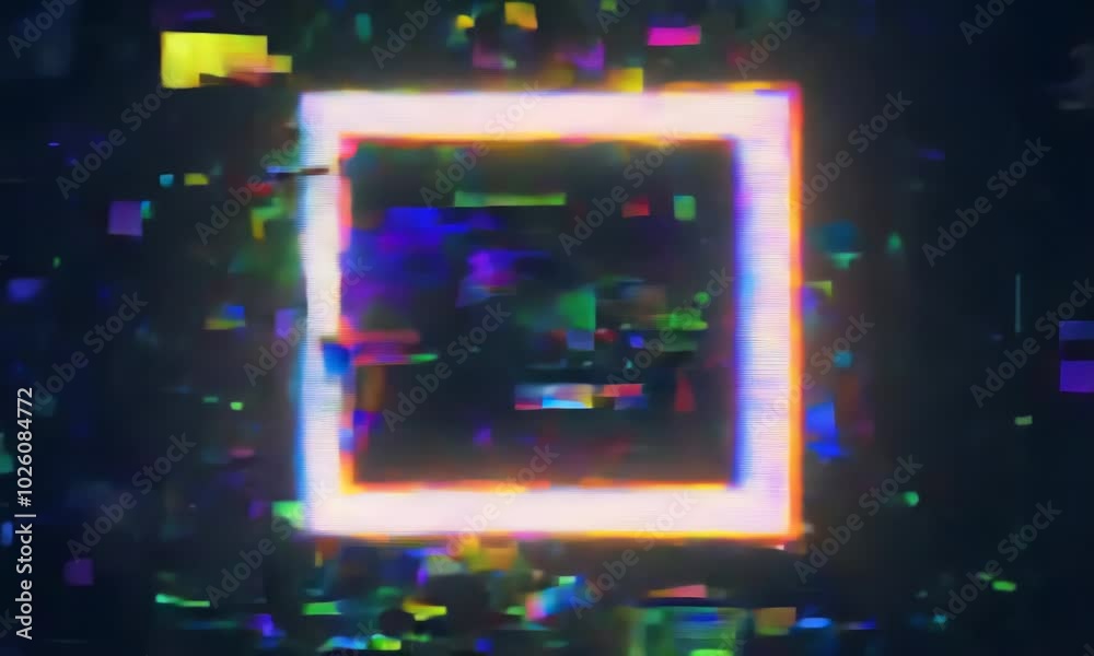 Square Rectangle Frame in Glitch Style Effect on Black Background Square Rectangle Frame in Glitch Style Effect on Black Background